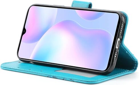 Asuwish Phone Case for Xiaomi Redmi 9A 9AT Redme 9i with Tempered Glass Screen Protector Cover and Wrist Strap Card Holder Slot Stand Cell Accessories Wallet Redmi9A A9 Redmi9i i9 Women Men Blue in Saudi Arabia