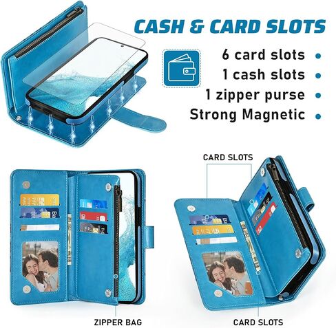 Phone Case for Samsung Galaxy S22 5G Zipper Wallet Magnetic Detachable Cell Cover with Screen Protector Crossbody Lanyard Strap Flower Flip Card Holder Slot S 22 4G G5 6.1 inch Women Girls Purple in Saudi Arabia