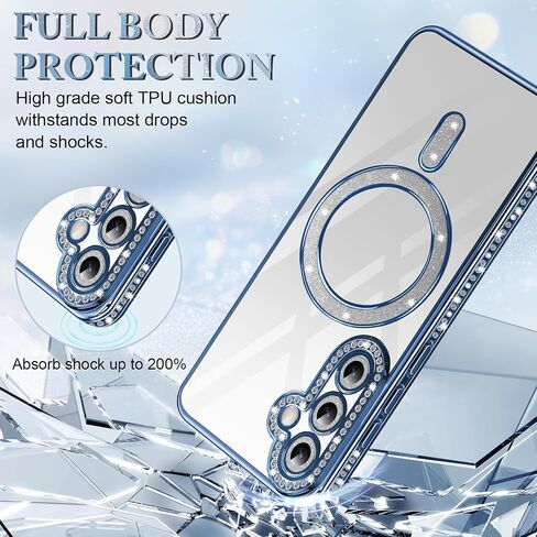 Migexxkj for Samsung Galaxy S25 Case Glitter Magnetic [Built-in Camera Lens Protector] with 1 Screen Protector with Mag-Safe Phone Case for Samsung S25 5G Soft TPU Clear Shockproof Cover (Blue) in Kuwait