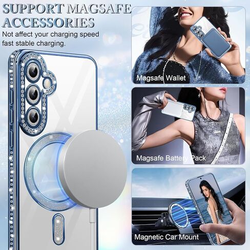 Migexxkj for Samsung Galaxy S25 Case Glitter Magnetic [Built-in Camera Lens Protector] with 1 Screen Protector with Mag-Safe Phone Case for Samsung S25 5G Soft TPU Clear Shockproof Cover (Blue) in Kuwait