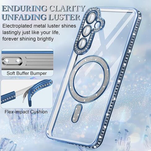 Migexxkj for Samsung Galaxy S25 Case Glitter Magnetic [Built-in Camera Lens Protector] with 1 Screen Protector with Mag-Safe Phone Case for Samsung S25 5G Soft TPU Clear Shockproof Cover (Blue) in Kuwait