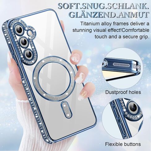 Migexxkj for Samsung Galaxy S25 Case Glitter Magnetic [Built-in Camera Lens Protector] with 1 Screen Protector with Mag-Safe Phone Case for Samsung S25 5G Soft TPU Clear Shockproof Cover (Blue) in Kuwait