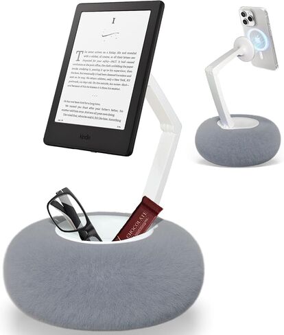 Upgraded Magnetic Kindle Holder for Bed, Dual-Axis 360° Adjustable Pillow Stand with Bowl & Suction Cup Base, Compatible with 3.5–7" Kindle, E-Reader, iPhone & Android Phones,Gray in Saudi Arabia
