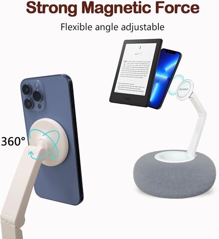 Upgraded Magnetic Kindle Holder for Bed, Dual-Axis 360° Adjustable Pillow Stand with Bowl & Suction Cup Base, Compatible with 3.5–7" Kindle, E-Reader, iPhone & Android Phones,Gray in Saudi Arabia