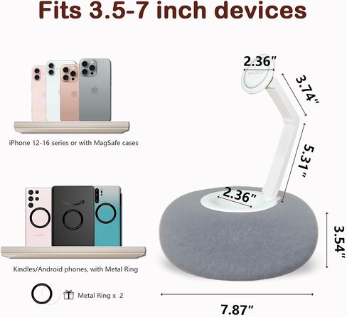 Upgraded Magnetic Kindle Holder for Bed, Dual-Axis 360° Adjustable Pillow Stand with Bowl & Suction Cup Base, Compatible with 3.5–7" Kindle, E-Reader, iPhone & Android Phones,Gray in Saudi Arabia