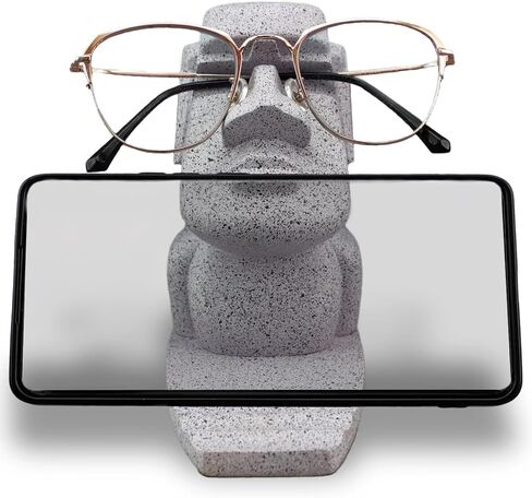 حامل الهاتف والنظارات من Moai - حامل هاتف مكتبي 2 في 1 ومسند للنظارات - ديكور مكتب ملتوي، حامل تمثال راتنج مضحك - 3 زوايا رؤية عمودية/أفقية، للعمل والمكتب المنزلي in Kuwait