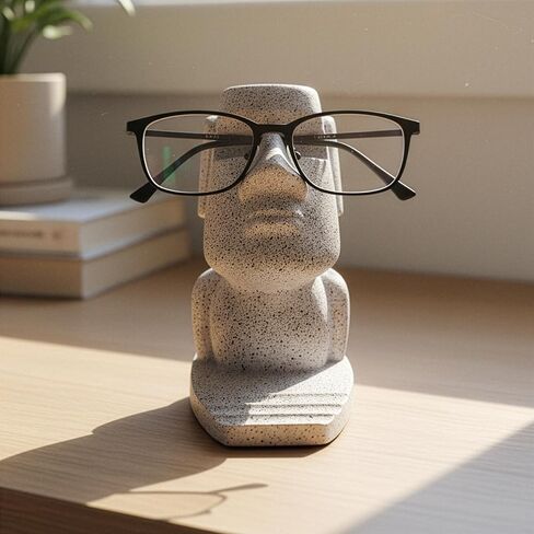 حامل الهاتف والنظارات من Moai - حامل هاتف مكتبي 2 في 1 ومسند للنظارات - ديكور مكتب ملتوي، حامل تمثال راتنج مضحك - 3 زوايا رؤية عمودية/أفقية، للعمل والمكتب المنزلي in Kuwait