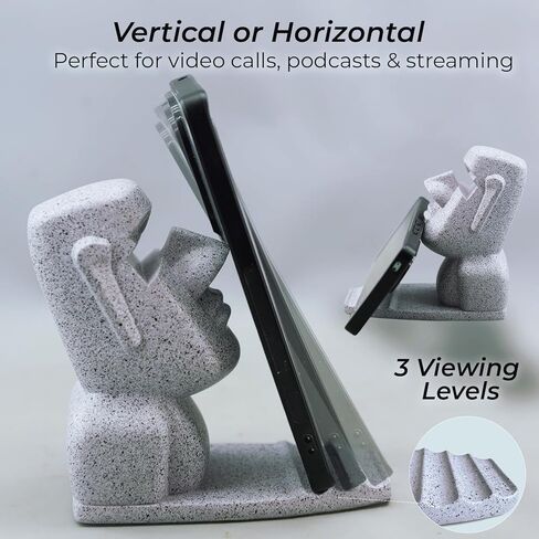 حامل الهاتف والنظارات من Moai - حامل هاتف مكتبي 2 في 1 ومسند للنظارات - ديكور مكتب ملتوي، حامل تمثال راتنج مضحك - 3 زوايا رؤية عمودية/أفقية، للعمل والمكتب المنزلي in Kuwait