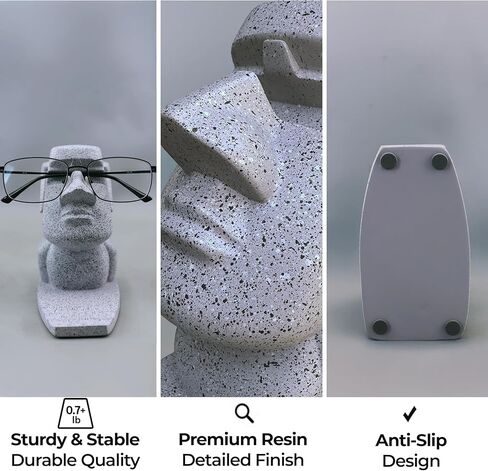 حامل الهاتف والنظارات من Moai - حامل هاتف مكتبي 2 في 1 ومسند للنظارات - ديكور مكتب ملتوي، حامل تمثال راتنج مضحك - 3 زوايا رؤية عمودية/أفقية، للعمل والمكتب المنزلي in Kuwait