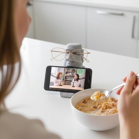 حامل الهاتف والنظارات من Moai - حامل هاتف مكتبي 2 في 1 ومسند للنظارات - ديكور مكتب ملتوي، حامل تمثال راتنج مضحك - 3 زوايا رؤية عمودية/أفقية، للعمل والمكتب المنزلي in Kuwait