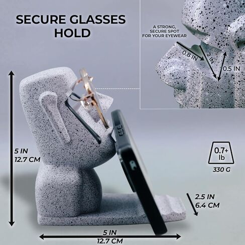 حامل الهاتف والنظارات من Moai - حامل هاتف مكتبي 2 في 1 ومسند للنظارات - ديكور مكتب ملتوي، حامل تمثال راتنج مضحك - 3 زوايا رؤية عمودية/أفقية، للعمل والمكتب المنزلي in Kuwait