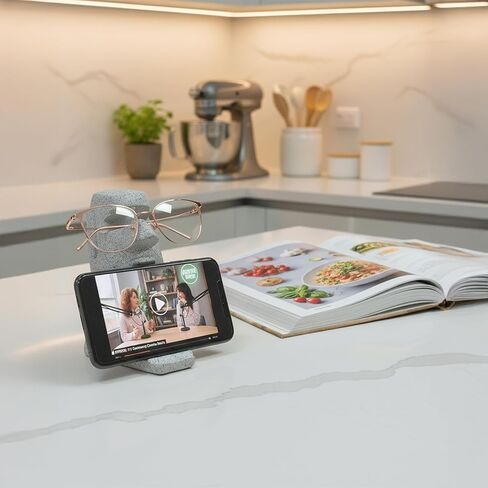 حامل الهاتف والنظارات من Moai - حامل هاتف مكتبي 2 في 1 ومسند للنظارات - ديكور مكتب ملتوي، حامل تمثال راتنج مضحك - 3 زوايا رؤية عمودية/أفقية، للعمل والمكتب المنزلي in Kuwait