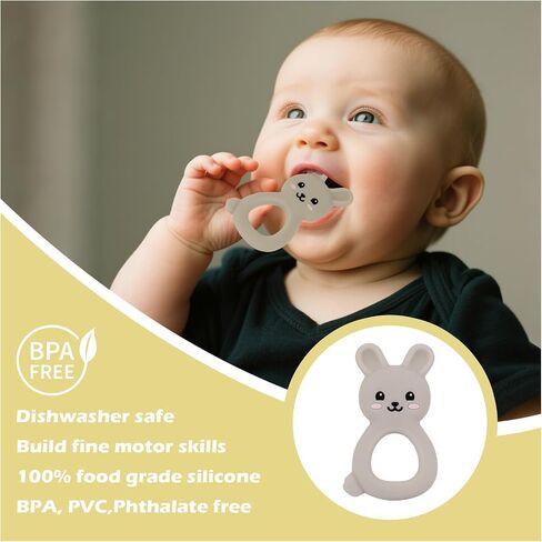 Baby Teething Toys BPA-Free Cute Silicone Bunny Teethers-Easy to Hold Soft and Comfortable Help take The Stress Out of Teething,Perfect for Newborn Girls and Boys (Light Blue) in Kuwait