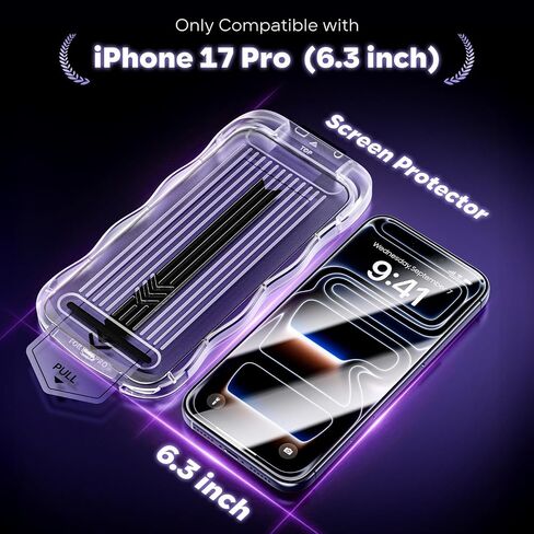 GolbinBox for iPhone 17 Pro Screen Protector, [12FT Military-Grade Shatterproof] [9H+ Tempered Glass] [Easy Installation] [HD Clear] Full Coverage Protection for iPhone 17Pro 6.3", 2 Pack in Saudi Arabia