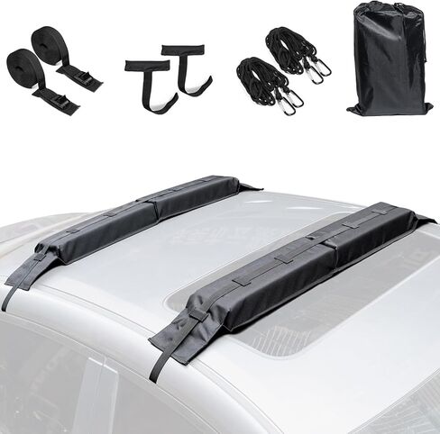 حامل سقف ناعم للسيارة عالمي لزورق الكاياك لركوب الأمواج، رف سطح السيارة للتزلج والتزحلق على الجليد مع شريطين للربط للأسفل عالي التحمل، 2 حبل للأسفل، 2 حزام بحلقة سريعة وحقيبة تخزين in Kuwait