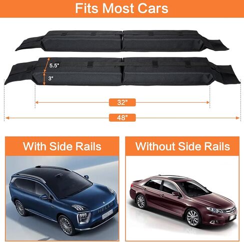 حامل سقف ناعم للسيارة عالمي لزورق الكاياك لركوب الأمواج، رف سطح السيارة للتزلج والتزحلق على الجليد مع شريطين للربط للأسفل عالي التحمل، 2 حبل للأسفل، 2 حزام بحلقة سريعة وحقيبة تخزين in Kuwait