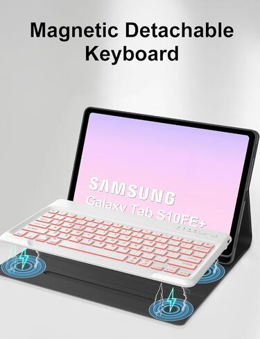 حافظة لوحة مفاتيح KVAGO لجهاز Samsung Galaxy Tab S10 FE Plus/S10 FE+ 13.1 بوصة 2025، لوحة مفاتيح بلوتوث بإضاءة خلفية قابلة للفصل بـ 7 ألوان، غطاء مع حامل قلم S (ذهبي وردي) in Saudi Arabia