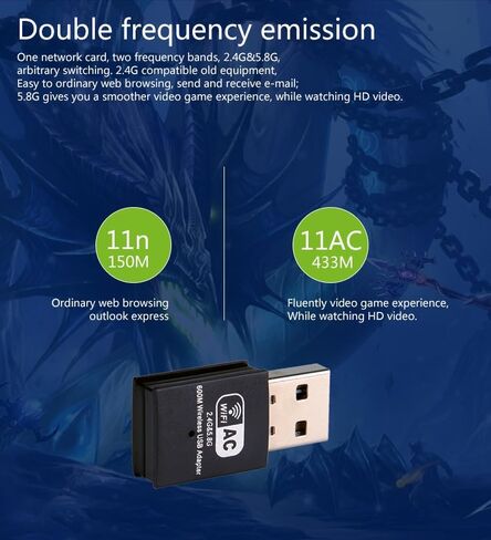 JAPOO RTL8811AU WiFi Wireless USB WiFi Adapter for Desktop PC and Laptop,600Mbps High Gain Dual Band 5dBi Antenna 5.8G/2.4G WiFi Adapter,Supports Win7/8/11/10/Linux (No Antenna) in Kuwait