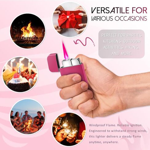Torch Windproof Lighter, Pink Flame Fun Glittery Refillable Butane Pocket Novelty Lighter for Girls Teens Gift,Daily Use, Birthdays, Anniversary, Candle, Camping(Butane Not Included) (White&Pink) in Saudi Arabia