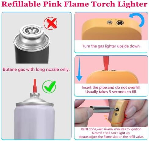 Torch Windproof Lighter, Pink Flame Fun Glittery Refillable Butane Pocket Novelty Lighter for Girls Teens Gift,Daily Use, Birthdays, Anniversary, Candle, Camping(Butane Not Included) (White&Pink) in Saudi Arabia