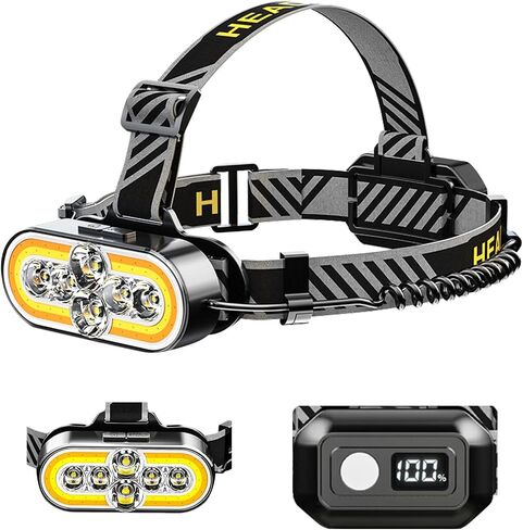 Headlamp Rechargeable, 6 LED 2 COB Head Lamp, 90° Rotating Head Flashlight, Super Bright Waterproof Head Light for Camping, Hiking, Walking, Fishing, Working in Saudi Arabia
