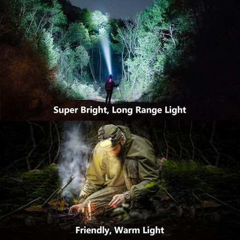 Headlamp Rechargeable, 6 LED 2 COB Head Lamp, 90° Rotating Head Flashlight, Super Bright Waterproof Head Light for Camping, Hiking, Walking, Fishing, Working in Saudi Arabia