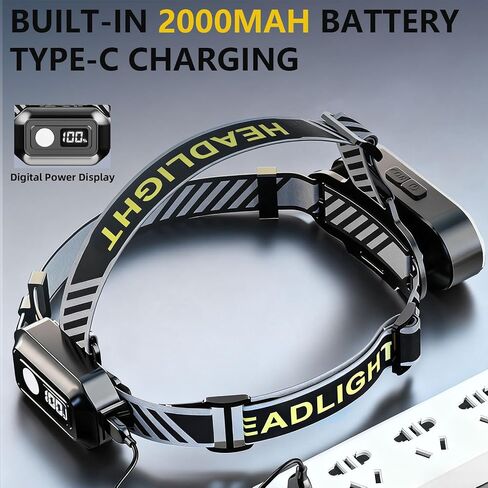 Headlamp Rechargeable, 6 LED 2 COB Head Lamp, 90° Rotating Head Flashlight, Super Bright Waterproof Head Light for Camping, Hiking, Walking, Fishing, Working in Saudi Arabia