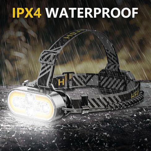 Headlamp Rechargeable, 6 LED 2 COB Head Lamp, 90° Rotating Head Flashlight, Super Bright Waterproof Head Light for Camping, Hiking, Walking, Fishing, Working in Saudi Arabia