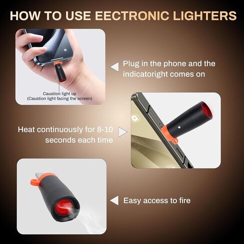 ولاعة كهربائية محمولة وخفيفة الوزن USB من النوع C، لا تحتوي على لهب أو غاز أو بطارية ومقاومة للرياح، ويمكن استخدامها عن طريق توصيل منفذ شحن الهاتف المحمول. (رمادي) in Saudi Arabia
