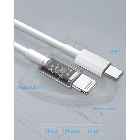 عبوتان من كابلات الشحن لهواتف iPhone 17 16 15 14 13 12 11، متوافقة مع جميع موديلات iPhone Plus Max Pro Max، USB من النوع C+Lighting، سلك شحن USB C+Type C iPhone (أبيض C 2 L-ning) in Kuwait
