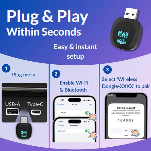 محول CarPlay اللاسلكي لجهاز iPhone (ترقية 2026) - تحويل CarPlay سلكي إلى CarPlay لاسلكي مع اتصال تلقائي سريع، زمن استجابة منخفض لنظام iOS 10+ وأنظمة CarPlay في المصنع in Kuwait