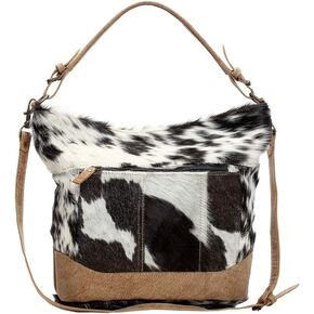 Myra Bag Point Rock Cowhide Purse - Western Purses for Women, Bourbon Chocolate Leather with Cow Print Hairon Cross Body in Kuwait