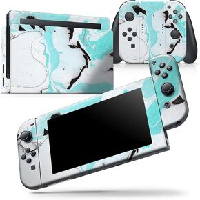 Design Skinz - Compatible with Nintendo Switch OLED Dock Only - Skin Decal Protective Scratch-Resistant Removable Vinyl Wrap Cover - Black and Teal Textured Marble in Kuwait