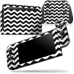 Design Skinz - Compatible with Nintendo Switch OLED Console Bundle - Skin Decal Protective Scratch-Resistant Removable Vinyl Wrap Cover - Black & White Chevron Pattern V2 in Kuwait