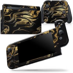 Design Skinz - Compatible with Nintendo Switch OLED Dock Only - Skin Decal Protective Scratch-Resistant Removable Vinyl Wrap Cover - Black & Gold Marble Swirl V7 in Saudi Arabia