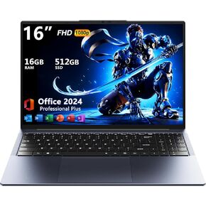 16" Core i5 Laptop, 16GB RAM, 512GB SSD, MS Office 2024, IPS(1920 x 1200) 16:10 Display, Win 11 Pro Notebook Computer with BT5.0 Wi-Fi, 3xUSB A, HDMI, RJ45, Backlit Keyboard, Space Grey in Kuwait