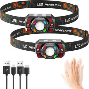 Headlamp Flashlight, 500 Lumen Ultra-Light Bright LED Rechargeable Headlight with White Red bule Light,2-Pack Waterproof Motion Sensor Head Lamp,10 Modes for Outdoor Camping Running Hiking Fishing in Saudi Arabia