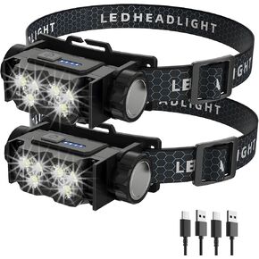 2-Pack LED Headlamp Rechargeable – Super Bright Magnetic Headlight with Type-C Fast Charging, Waterproof, Real-Time Power, Lightweight, 120° Adjustable Beam, Compact for Camping, Hiking, Work, Black in Kuwait