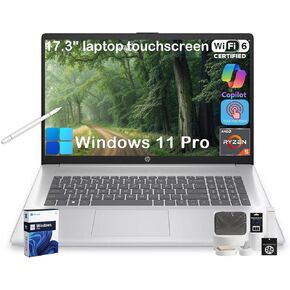 كمبيوتر محمول HP 17، شاشة لمس HD+ مقاس 17.3 بوصة، ذاكرة وصول عشوائي 32 جيجابايت، 1 تيرابايت SSD، كمبيوتر محمول مقاس 17.3 بوصة للأعمال والطلاب، AMD Ryzen 5 7430U، Copilot AI، HDMI، Wi-Fi 6، Windows 11 Pro، مع الملحقات in Kuwait