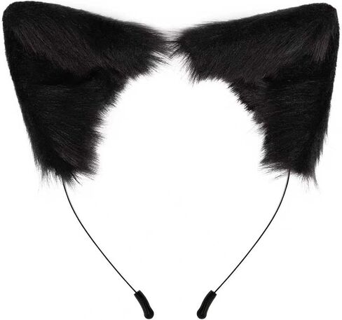 Handmade Fox Wolf Cat Ears Headwear Costume Accessories for Halloween Christmas Cosplay Party (Black) in Saudi Arabia