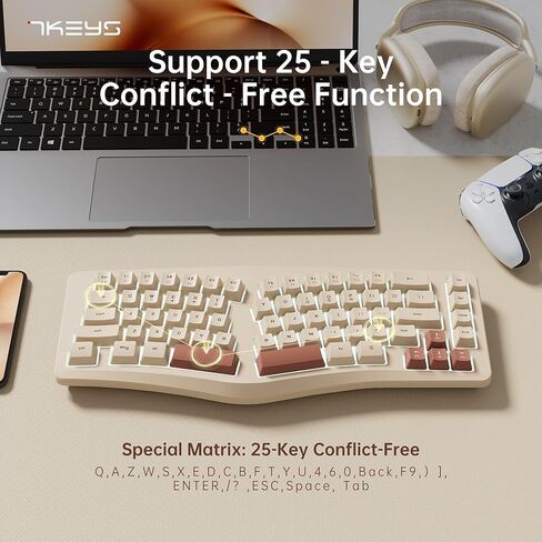 لوحة مفاتيح الألعاب 7KEYS TKL، سلكية 84 مفتاحًا بإضاءة خلفية RGB، كابل من النوع C قابل للفصل والثبات، هادئ للكتابة، مريح للكمبيوتر المكتبي والكمبيوتر المحمول Mac Gamer in Kuwait