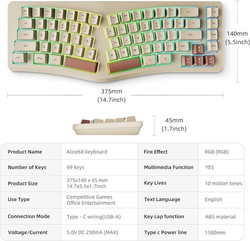 لوحة مفاتيح الألعاب 7KEYS TKL، سلكية 84 مفتاحًا بإضاءة خلفية RGB، كابل من النوع C قابل للفصل والثبات، هادئ للكتابة، مريح للكمبيوتر المكتبي والكمبيوتر المحمول Mac Gamer in Kuwait
