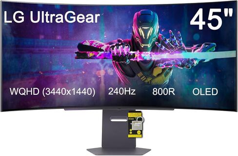 LG 45 Ultragear OLED Curved Gaming Monitor - 45" WQHD (3440x1440) OLED - 240Hz - 0.03ms GTG - 21:9-800R - AMD FreeSync Premium Pro - G-SYNC Compatible- DisplayHDR True Black 400 Wi-Fi w/ICP Hub in Saudi Arabia