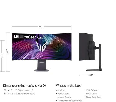 LG 45 Ultragear OLED Curved Gaming Monitor - 45" WQHD (3440x1440) OLED - 240Hz - 0.03ms GTG - 21:9-800R - AMD FreeSync Premium Pro - G-SYNC Compatible- DisplayHDR True Black 400 Wi-Fi w/ICP Hub in Saudi Arabia