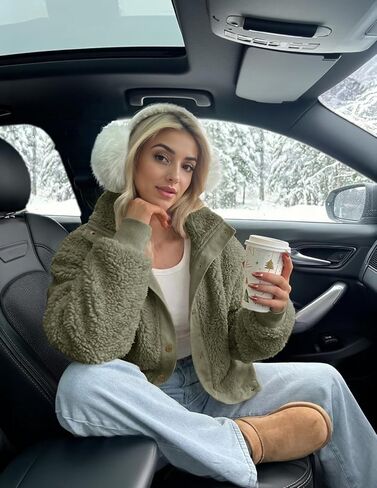 MEROKEETY Womens Winter Long Sleeve Button Sherpa Jacket Coat Pockets Warm Fleece in Saudi Arabia
