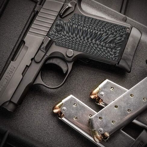 استبدال مقابض اليد الرائعة G10 لـ Sig Sauer P238، تتضمن براغي مقابض مسدس سوداء، بدون قطع أمان Ambi، نسيج Sunburst، رفيع 5/32 بوصة، 4 ألوان لاختيارك in Kuwait