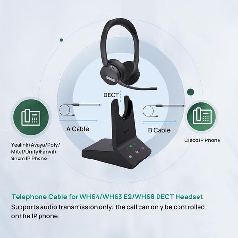 كابل هاتف وسماعة رأس لاسلكية WH64 DECT وBluetooth Mono UC، وكابل USB إلى RJ9 in Saudi Arabia