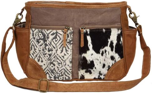 Myra Bag Point Rock Cowhide Purse - Western Purses for Women, Bourbon Chocolate Leather with Cow Print Hairon Cross Body in Kuwait