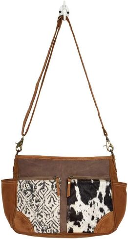 Myra Bag Point Rock Cowhide Purse - Western Purses for Women, Bourbon Chocolate Leather with Cow Print Hairon Cross Body in Kuwait