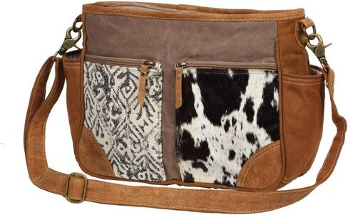 Myra Bag Point Rock Cowhide Purse - Western Purses for Women, Bourbon Chocolate Leather with Cow Print Hairon Cross Body in Kuwait